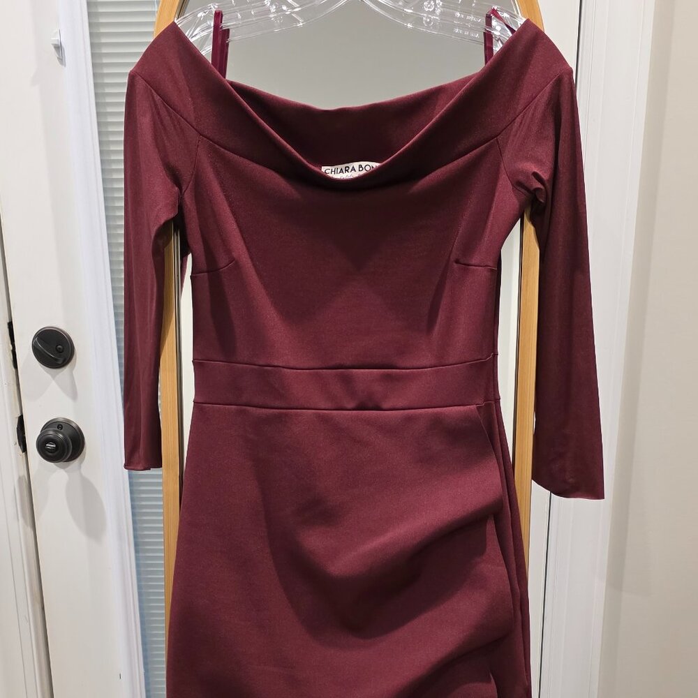 Chiara Boni burgundy off-the-shoulder maxi dress